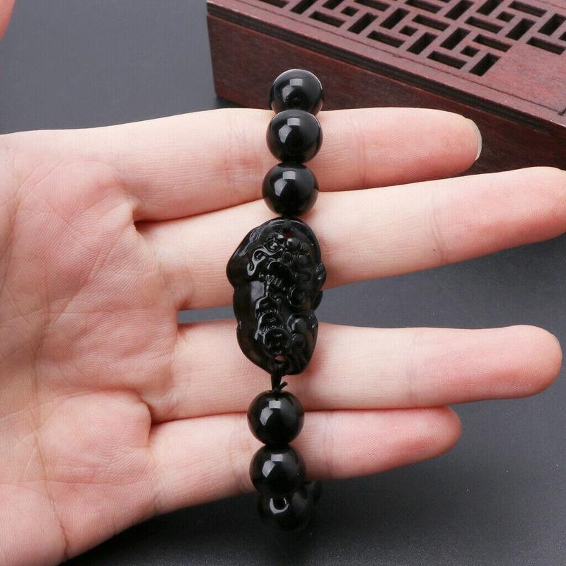 Handcrafted Obsidian Feng Shui Bracelet - Dharmic Buddha Power