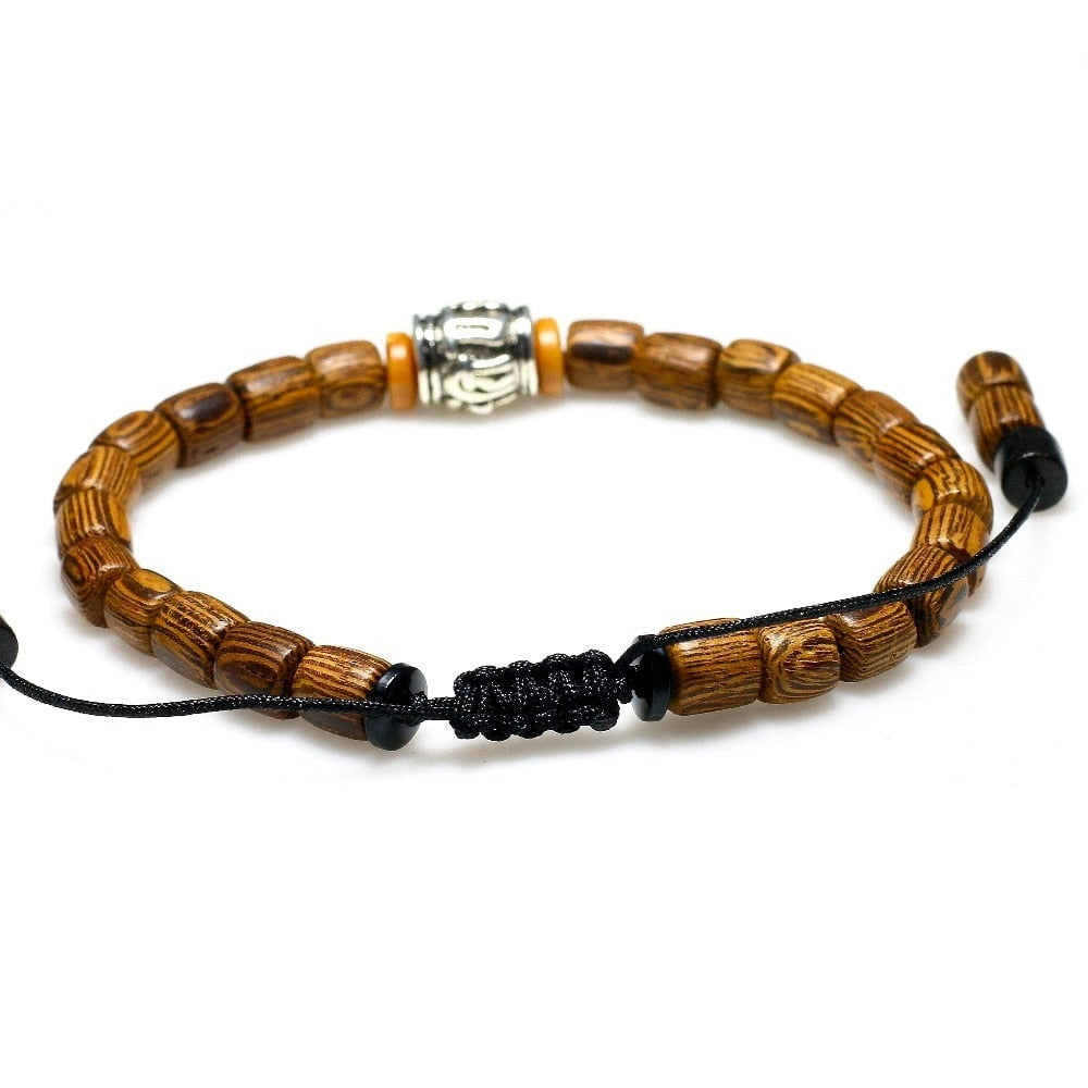Men's Sacred Sanskrit Wood Bracelet - Dharmic Buddha Power