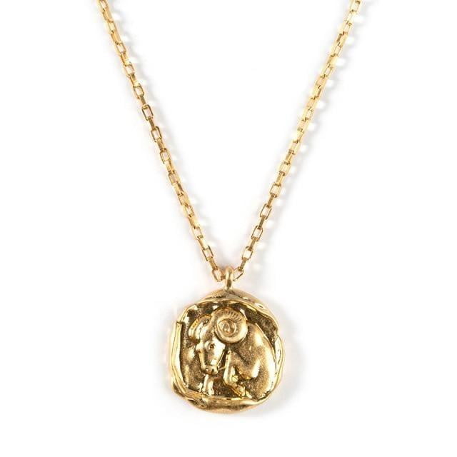 Aries - Vintage Gold Zodiac Necklace - Dharmic Buddha Power