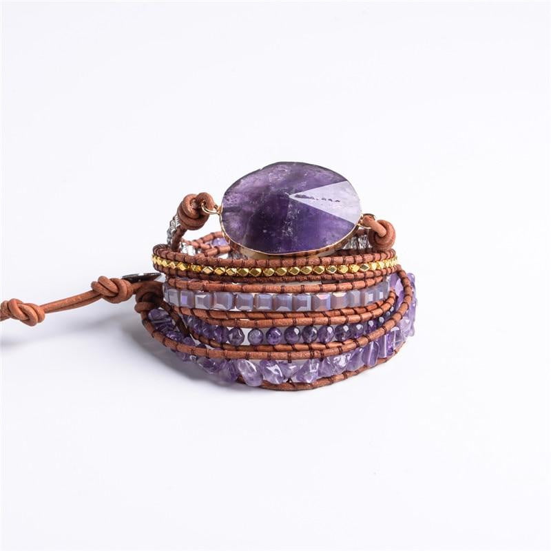 Handcrafted Amethyst Stone Boho Wrap Bracelet - Dharmic Buddha Power