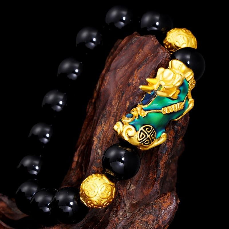 Handcrafted Pixiu Obsidian Feng Shui Bracelet - Dharmic Buddha Power