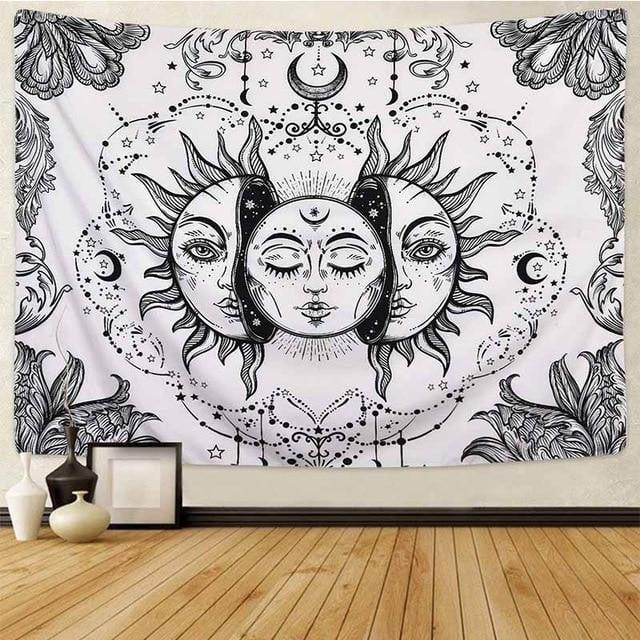 Dharmic Mandala White Sun Moon Tapestry - Dharmic Buddha Power