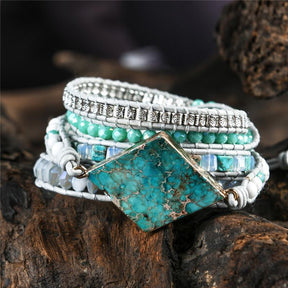 Handcrafted Turquoise Stone Boho Wrap Bracelet - Dharmic Buddha Power