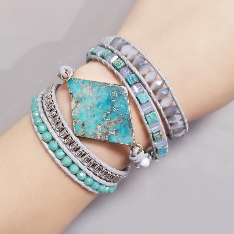 Handcrafted Turquoise Stone Boho Wrap Bracelet - Dharmic Buddha Power