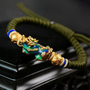 Handcrafted Pixiu Wealth Green Feng Shui Bracelet - Dharmic Buddha Power