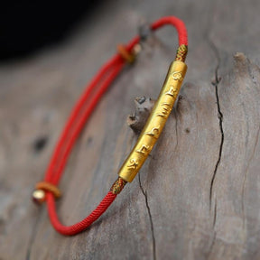 Handcrafted Tibetan Gold-Plated Thin Red String Bracelet - Dharmic Buddha Power