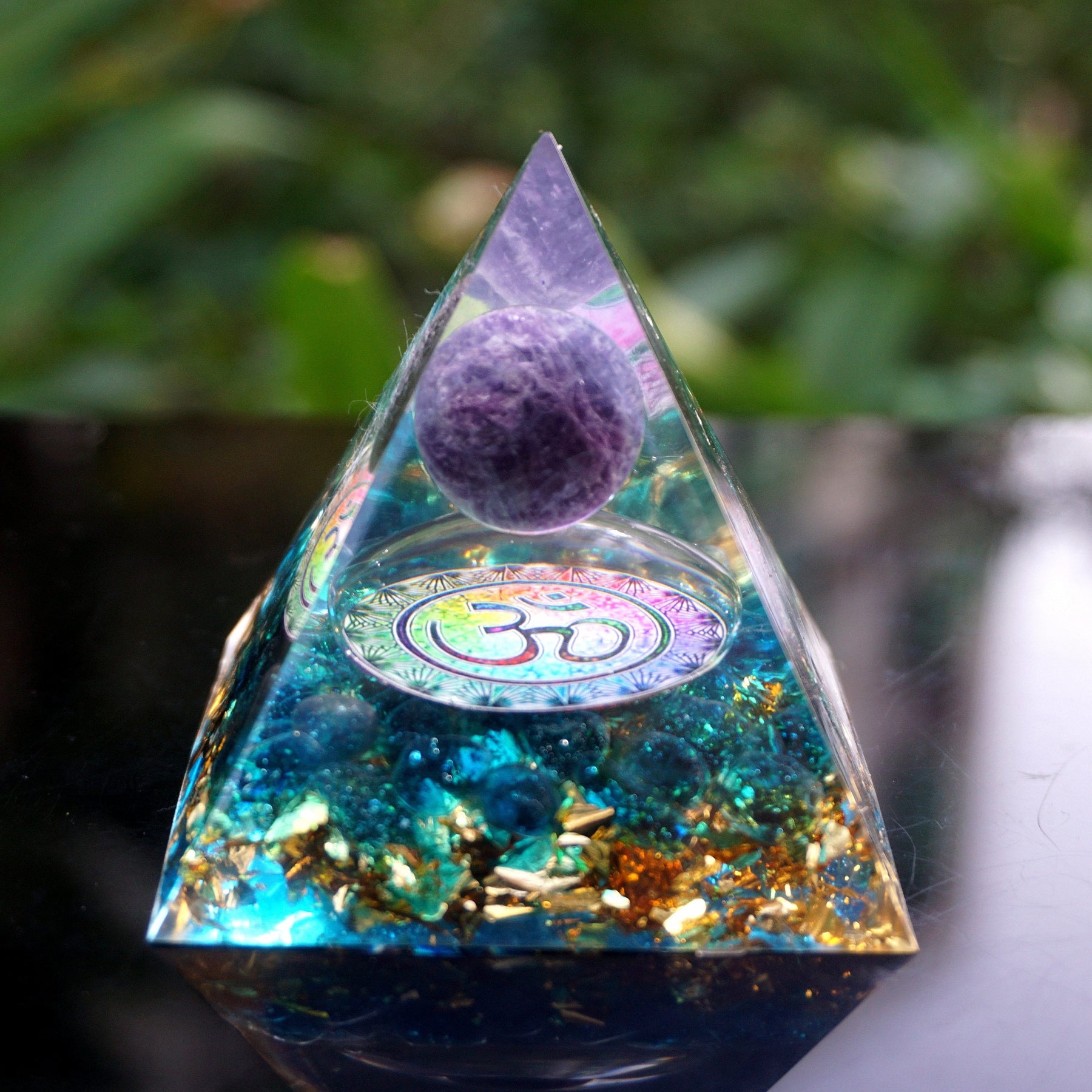 Lapis Lazuli Amethyst Om Healing Orgone Pyramid - Dharmic Buddha Power