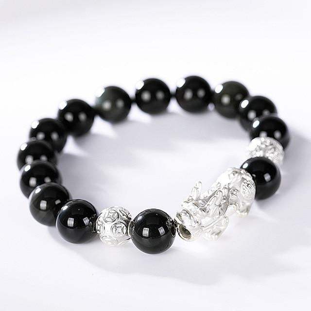 Handcrafted Natural Obsidian Stone Feng Shui Bracelet - Dharmic Buddha Power