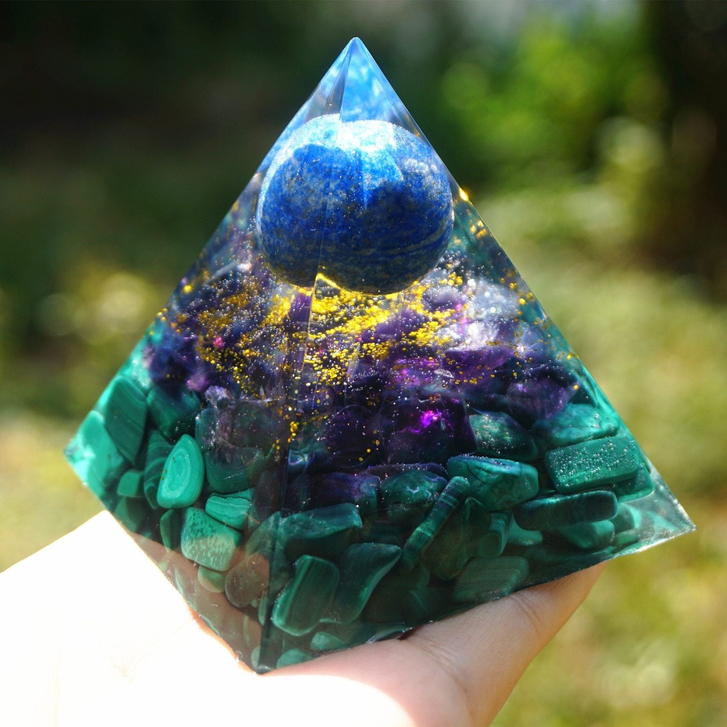 Lapis Lazuli Amethyst Chakra Healing Orgone Pyramid - Dharmic Buddha Power