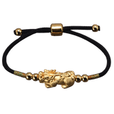 Handcrafted Gold-Plated Pixiu Lucky Black Rope Bracelet - Dharmic Buddha Power