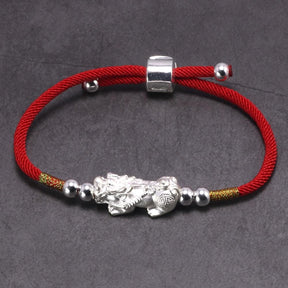 Handcrafted Silver Plated Pixiu Lucky Red Rope Bracelet - Dharmic Buddha Power
