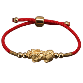 Handcrafted Gold-Plated Pixiu Lucky Red Rope Bracelet - Dharmic Buddha Power
