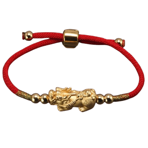 Handcrafted Gold-Plated Pixiu Lucky Red Rope Bracelet - Dharmic Buddha Power