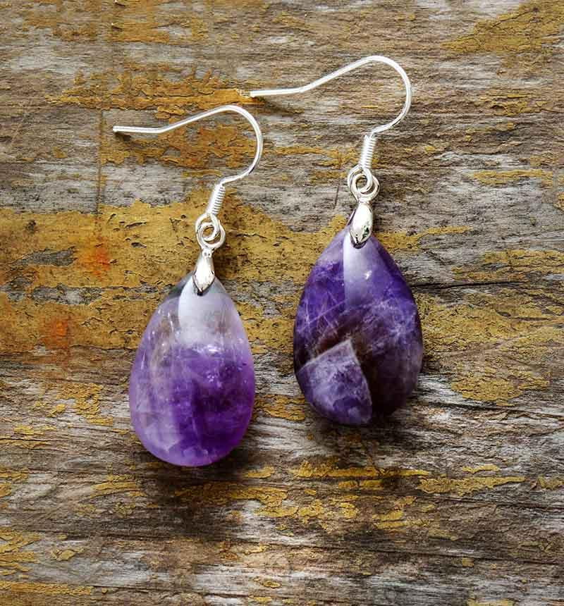 Purple Quartz Droplet Earrings - Dharmic Buddha Power