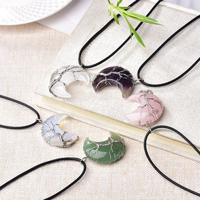 "Tree of Life" Crescent Crystal Stone Necklace