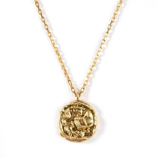 Aquarius - Vintage Gold Zodiac Necklace - Dharmic Buddha Power