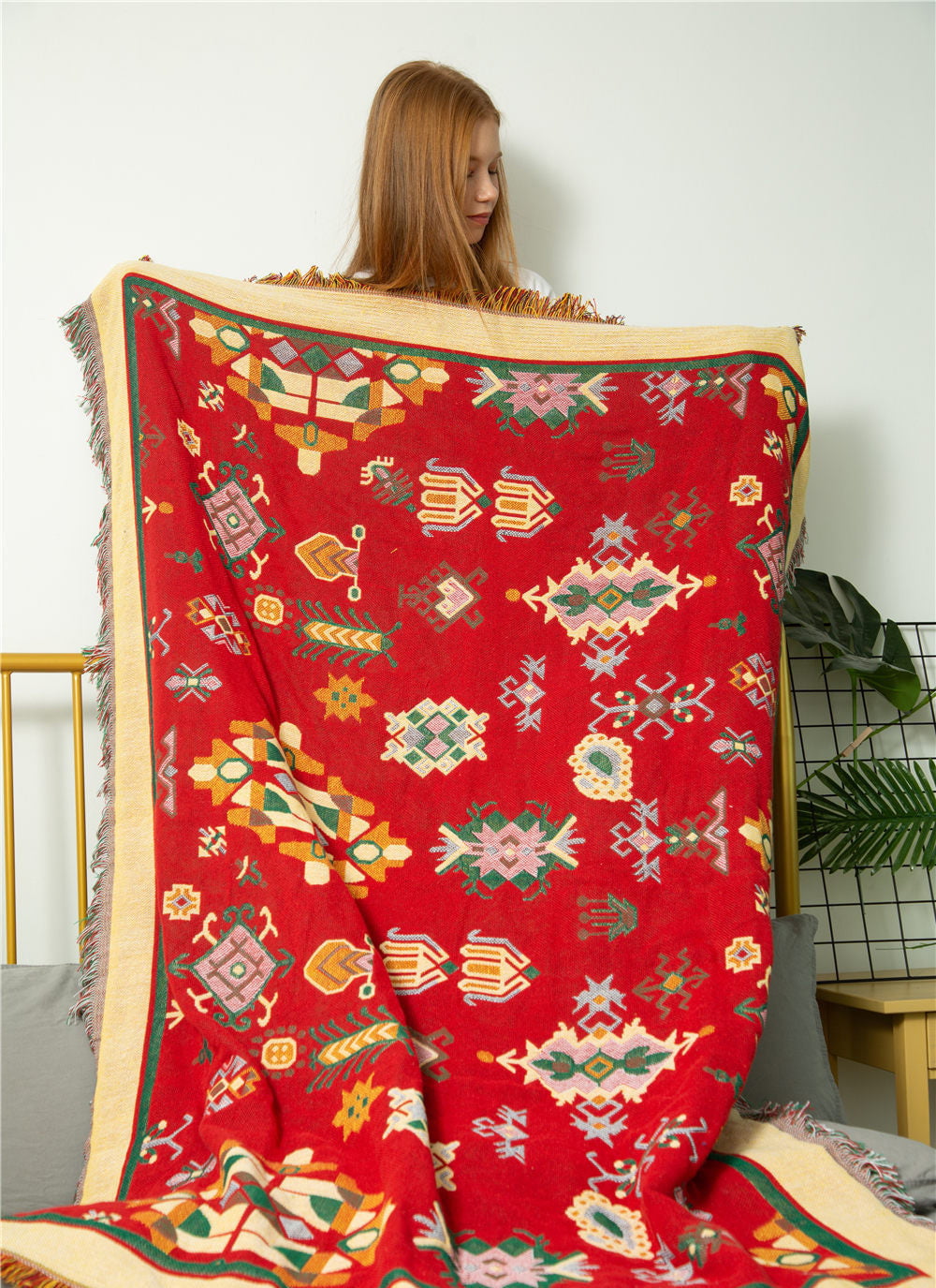Handcrafted Ethnic Bohemian Cotton Blanket - Dharmic Buddha Power