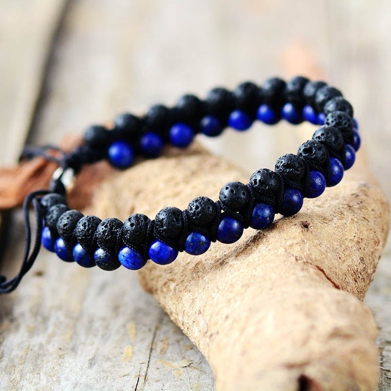 Men's Lapis Lazuli Onyx Cord Bracelet - Dharmic Buddha Power